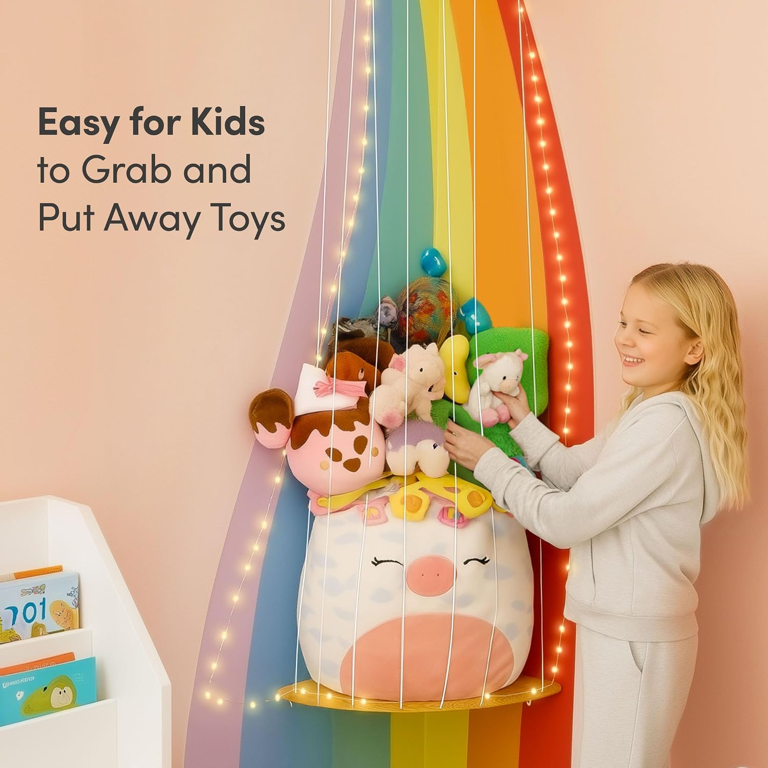 Thumbnail 5 de PUTSKA Corner Nursery Storage Shelf – Space-Saving Wooden Organizer for Plush Toys, Baby Essentials & Nursery Décor