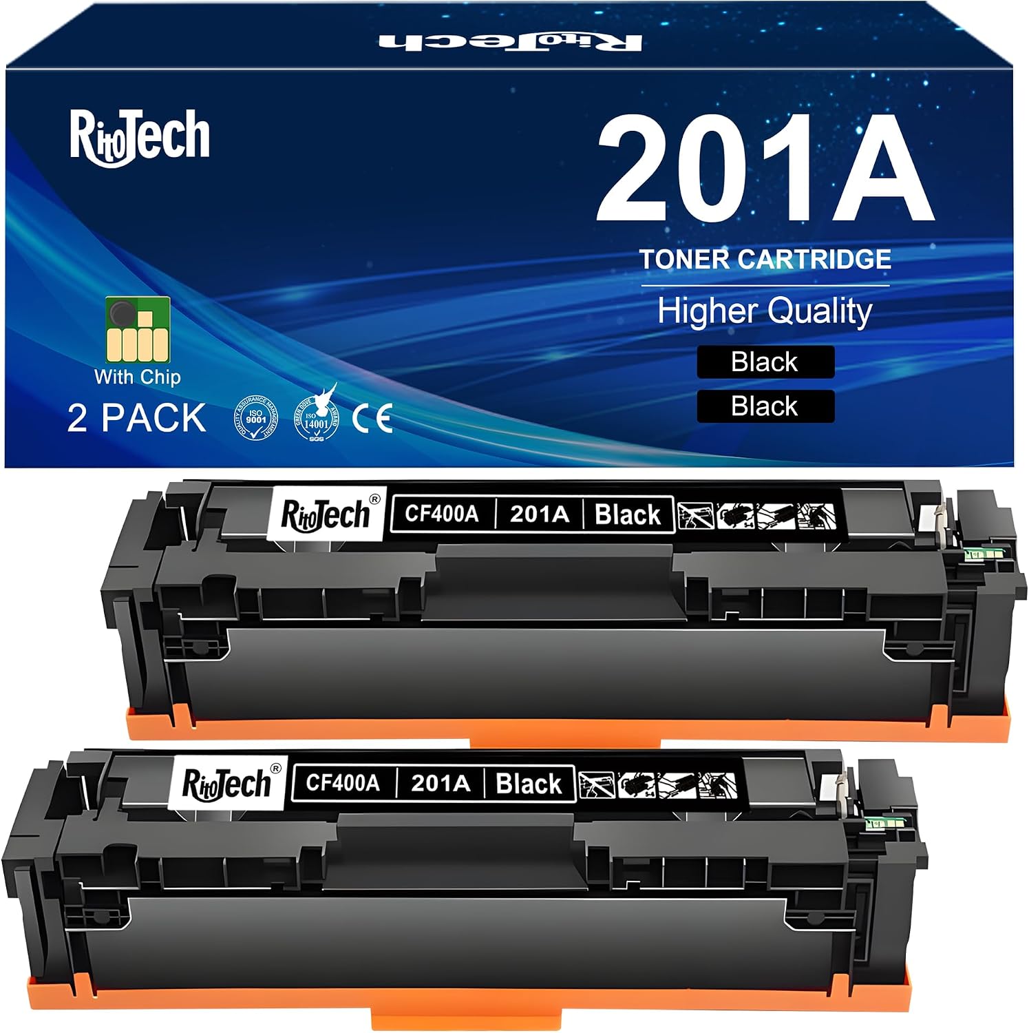 Detalle de RitoTech 201A Black Toner Cartridge, 2-Pack with Chip for HP LaserJet Pro