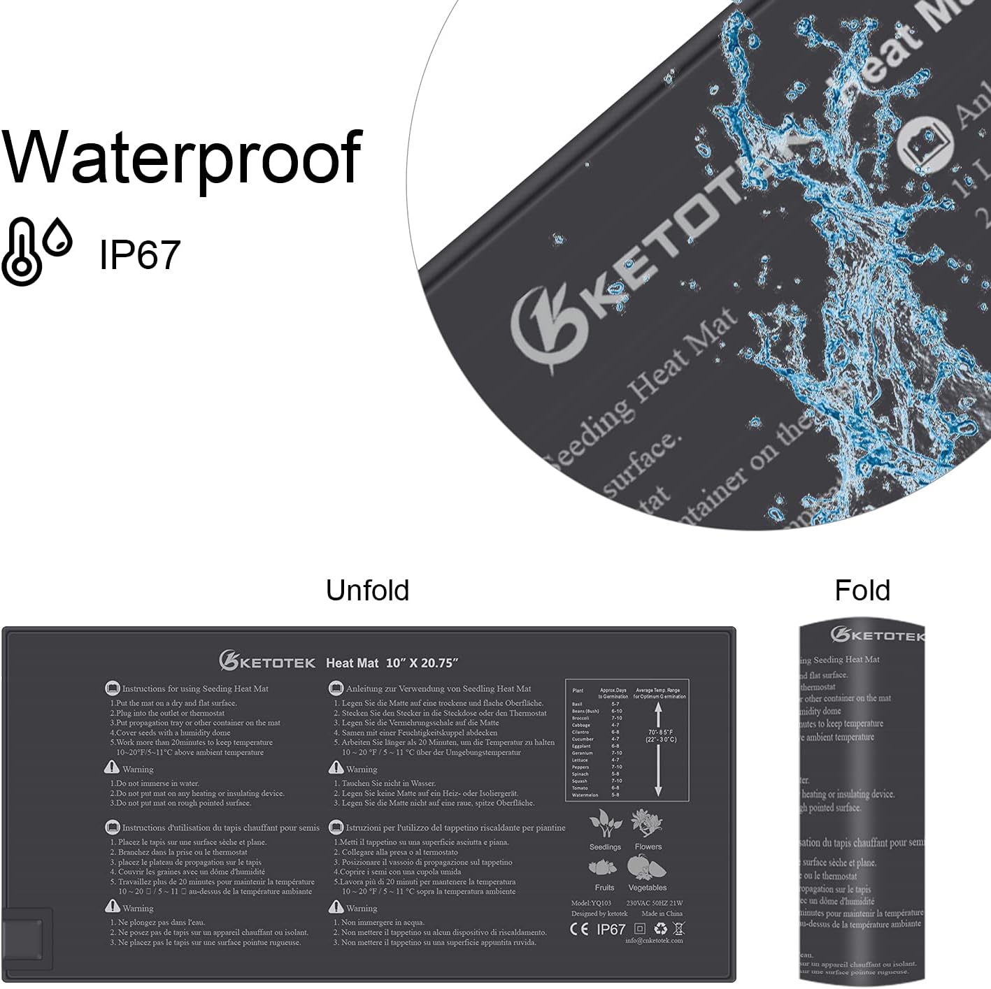 Detalle de KETOTEK Tappeto Riscaldante per semenzaio 220V, IP67, 21W (25,2 x 52,6 cm)