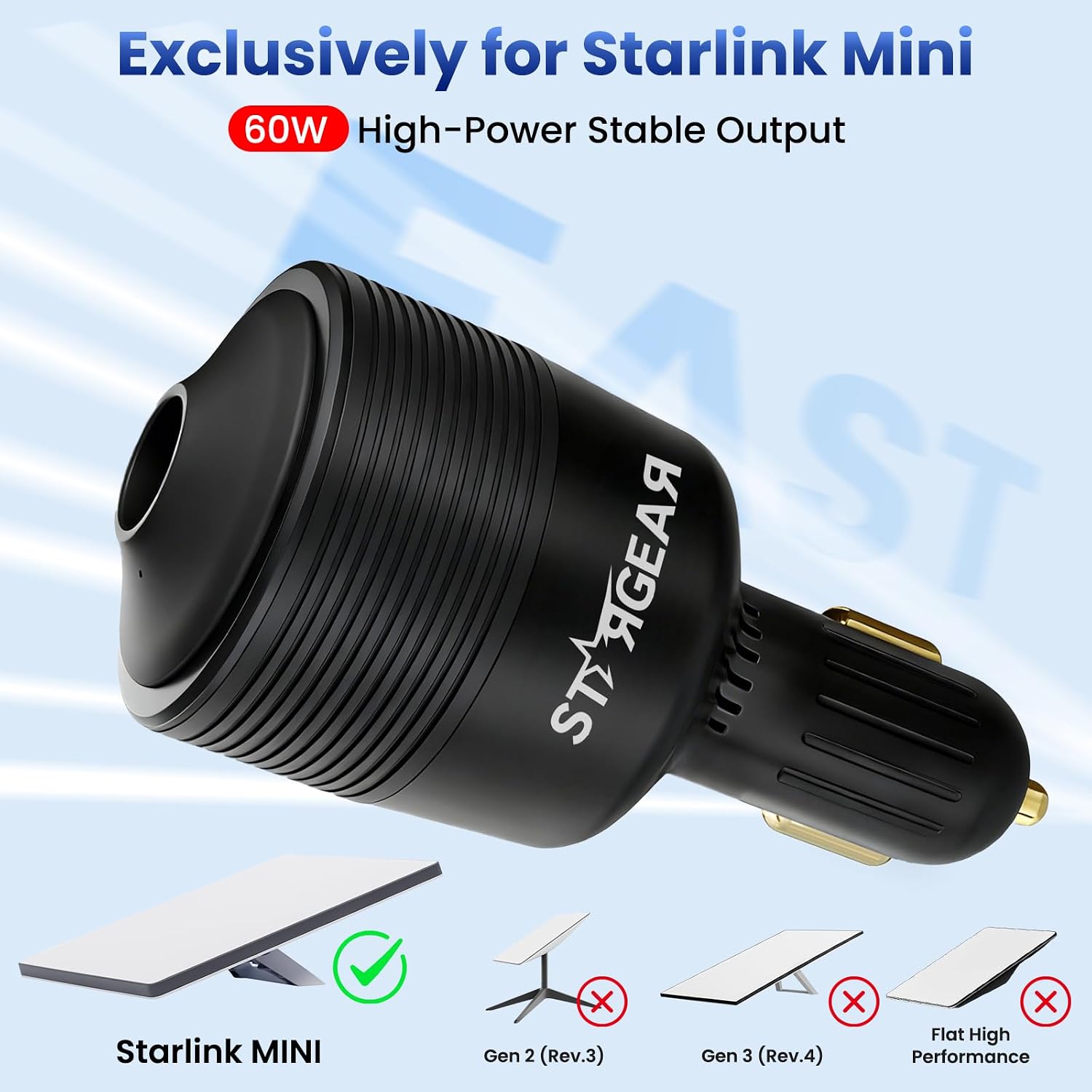 Detalle de STARGEAR Starlink Mini 12V to 24V Adapter 60W 🔌