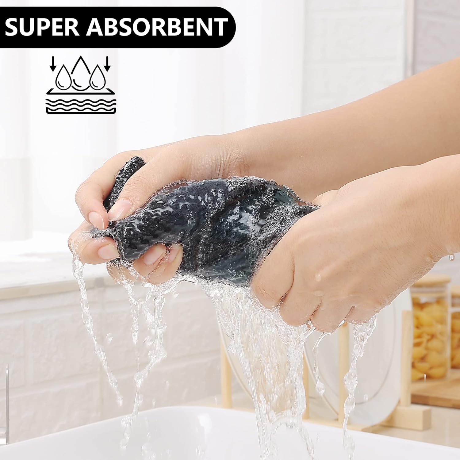 Thumbnail 2 de Homaxy Kitchen Towels and Dishcloths Set (8-Pack) – 100% Cotton Waffle Weave, Black & Grey