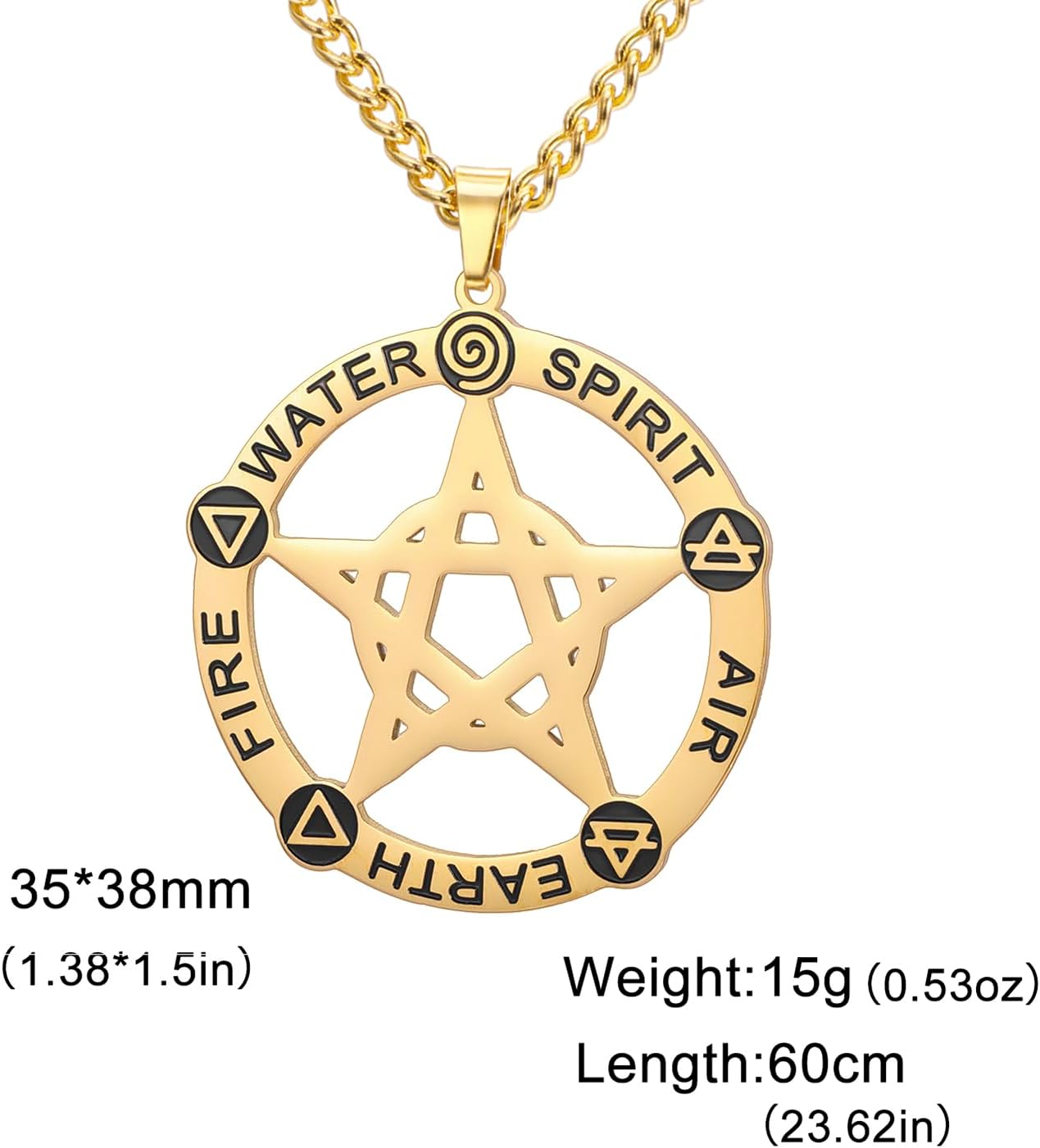 Detalle de VASSAGO Pentagramm-Halskette mit Alchemie-Symbol aus Edelstahl – Anhänger mit Pentagramm und Elementen