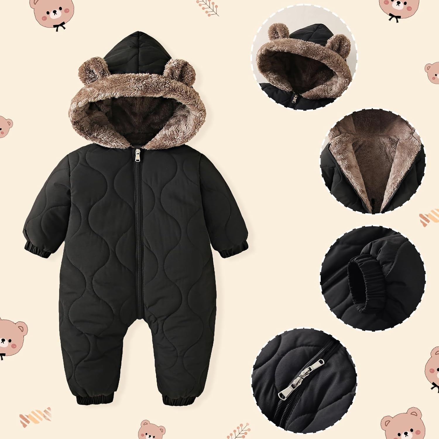 Thumbnail 3 de Yanmucy Baby Snowsuit Thick Fleece Warm Baby Coat Winter Jumpsuit – 0-24 Months