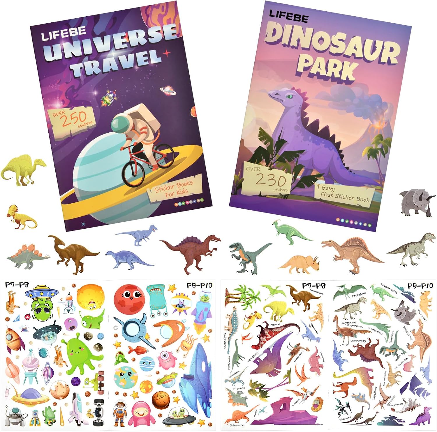 Detalle de Vicloon herbruikbare stickerboeken: dinosauruspark en ruimtevaart, 2 stuks