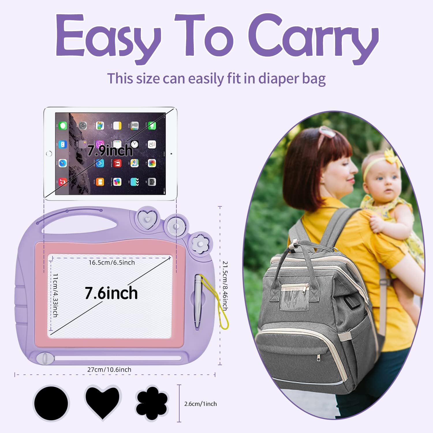 Thumbnail 4 de AiTuiTui Zaubertafel Maltafel Magnettafel in Reisegröße (28×21 cm) mit 3 Stempeln – Violett