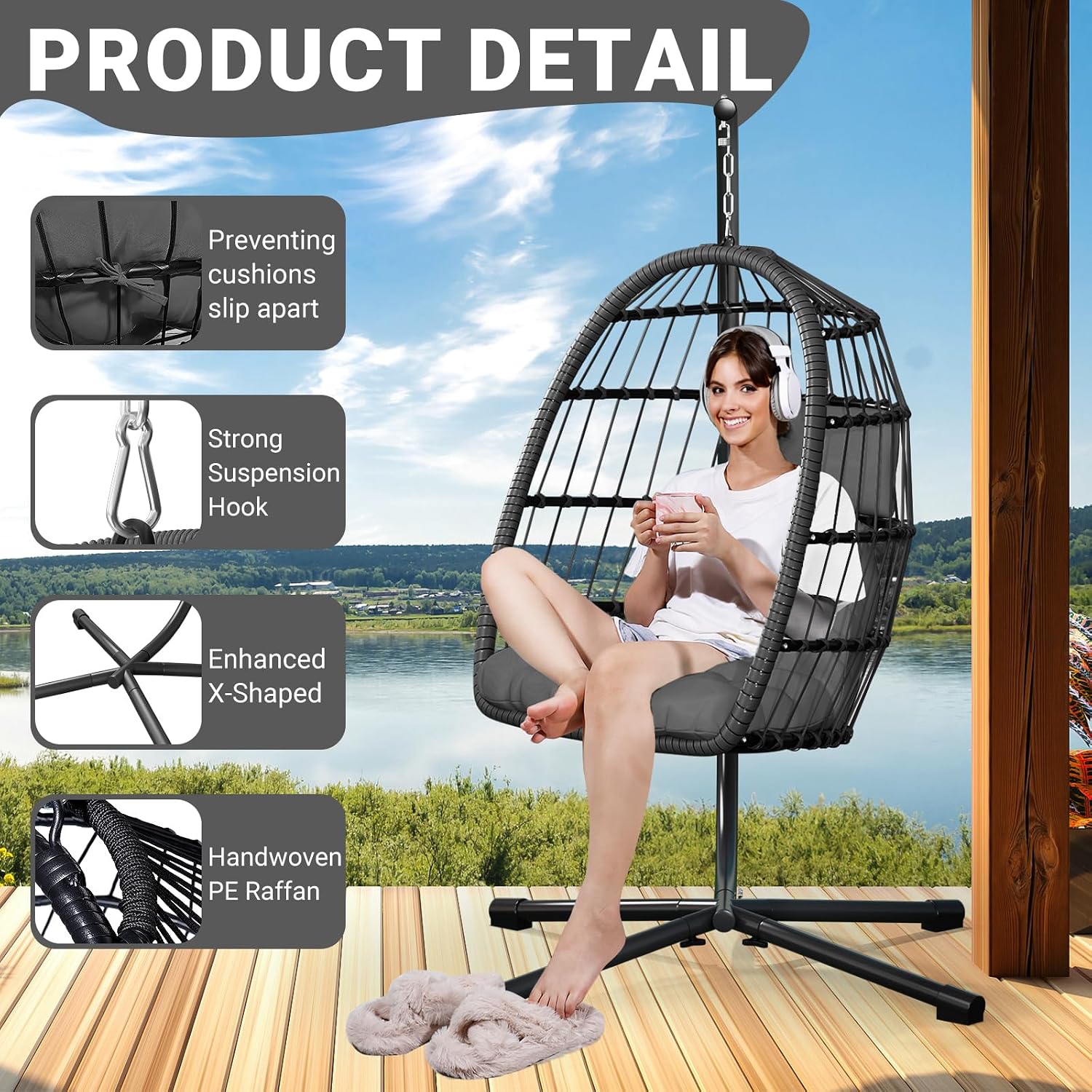 Thumbnail 4 de LEVELEVE Hanging Egg Chair 350-Pound Capacity