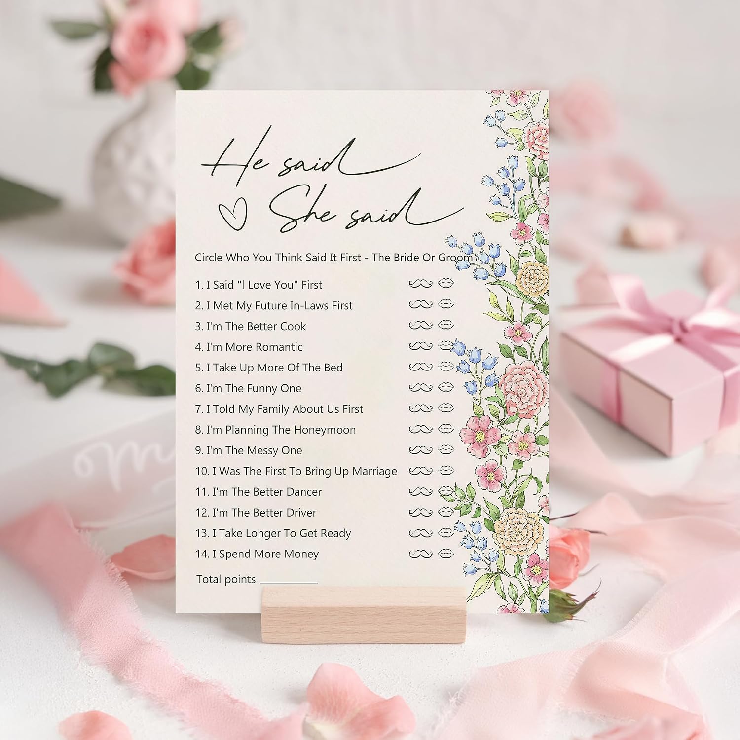 Detalle de Kaderas Hen Party Games Cards: He Said She Said (Retro Flower) – 30 Bridal Shower Cards