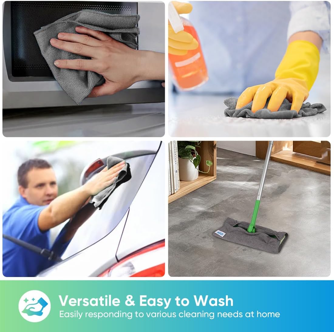 Detalle 1 de HOMEXCEL Grey Microfiber Cleaning Cloth (12 Pack) — Lint-Free, Scratch-Free Towels for Car Care & Home Cleaning