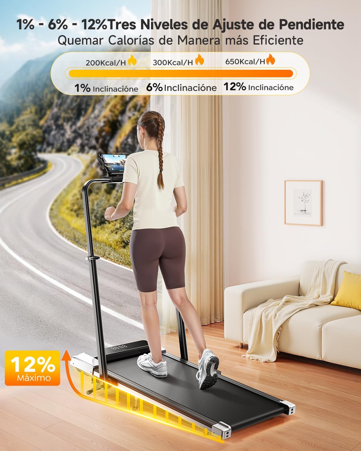 Detalle de Toputure 6 en 1 Cinta de Correr Plegable: altura e inclinación ajustables para casa u oficina