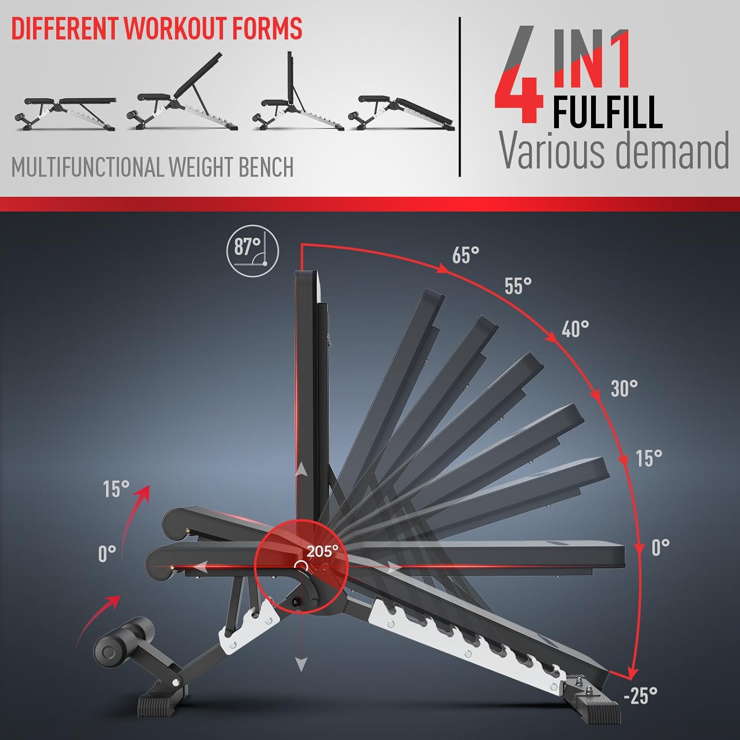 Thumbnail 4 de JOROTO MD60 verstellbare Hantelbank (klappbar) mit 360 kg Tragfähigkeit – Schrägbank fürs Heimtraining