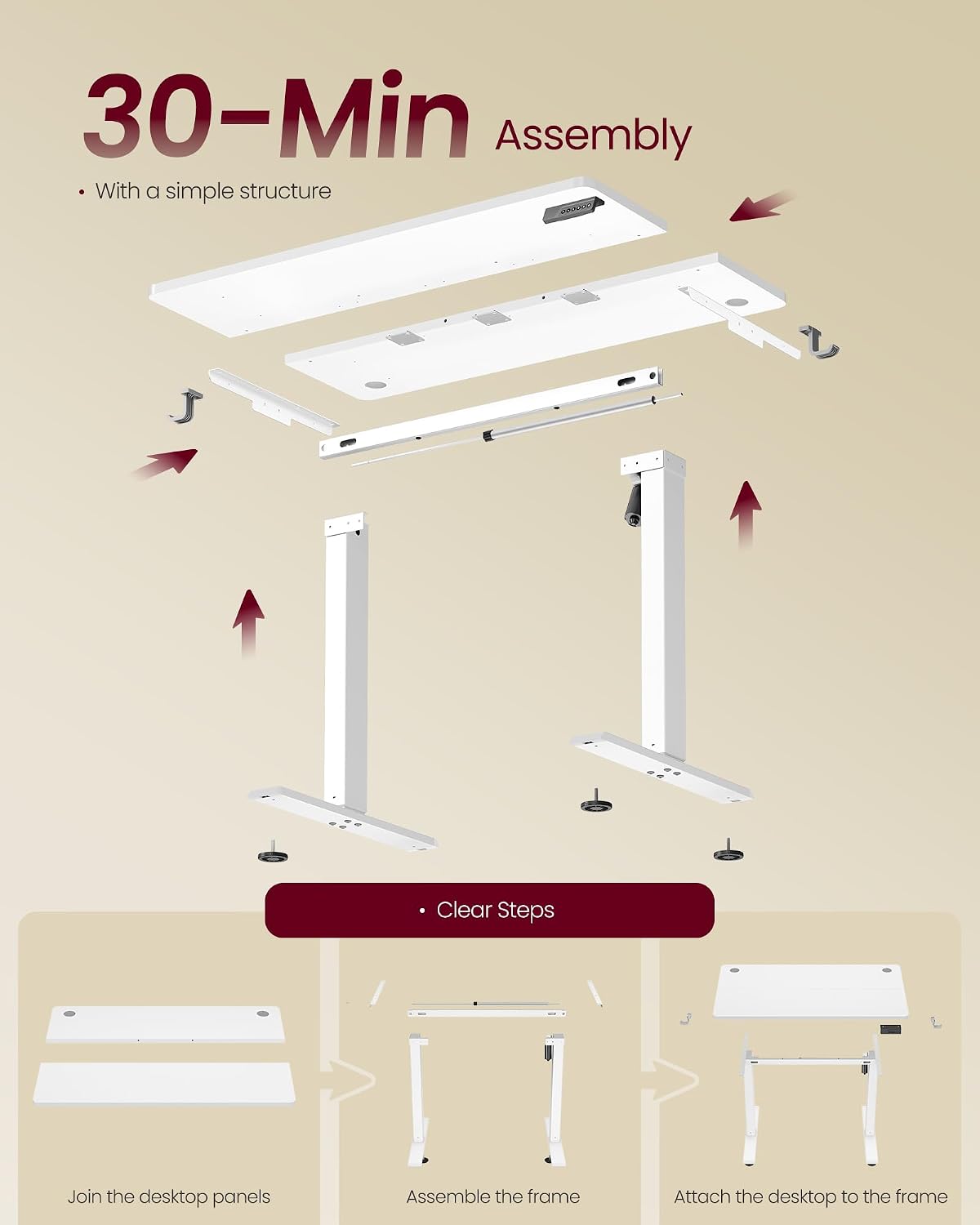 Thumbnail 6 de VASAGLE Electric Standing Desk (LSD310WZ01) – height adjustable home office desk, 100 x 60 cm, 4 memory presets
