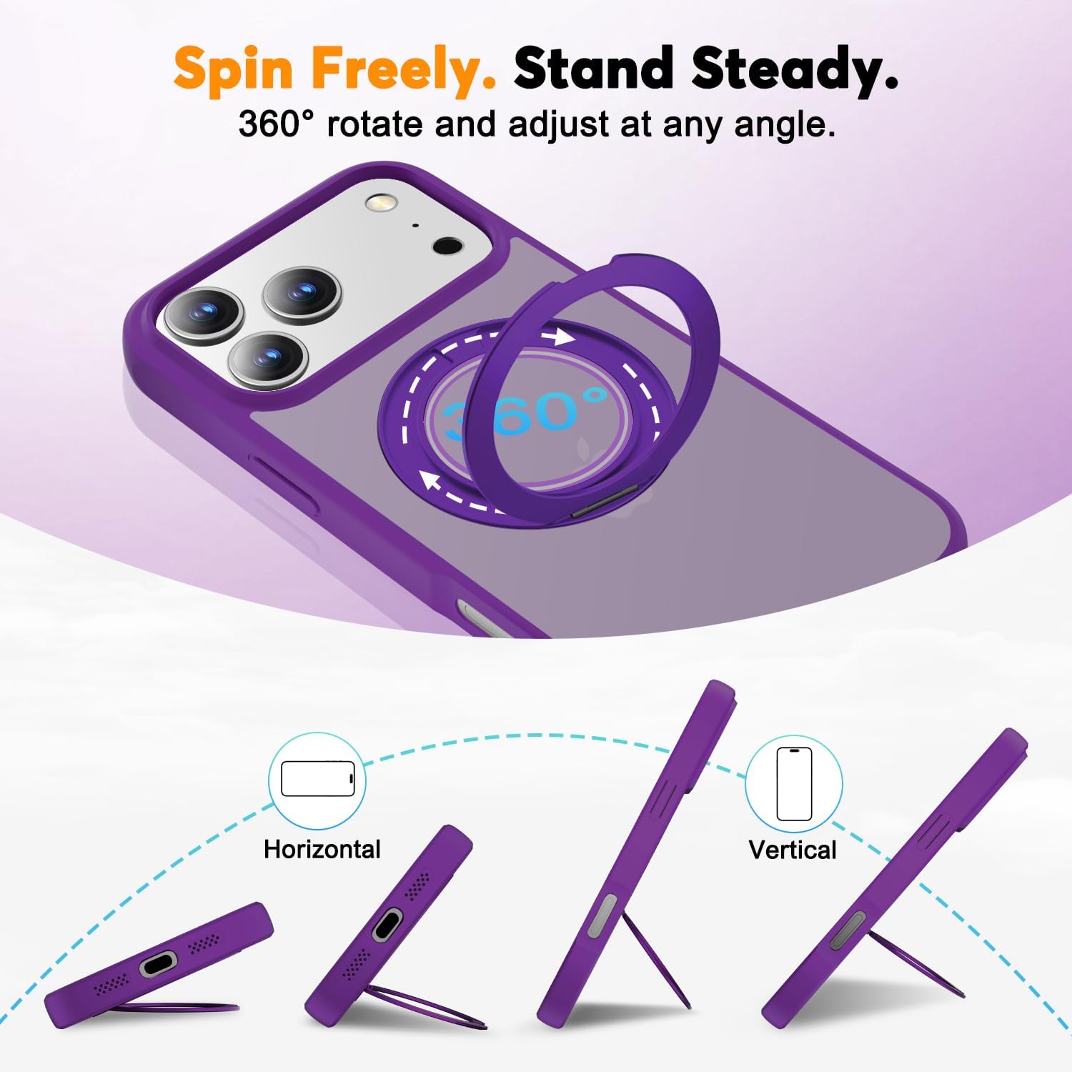 Detalle de Misscase 360 Spin Magnetic Stand for iPhone 17 Pro Case - 6.3", Purple