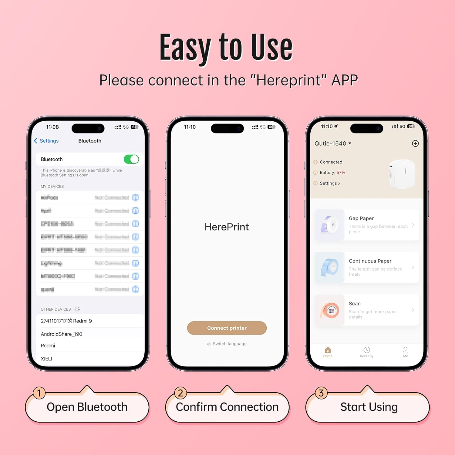 Thumbnail 3 de PRT Mini Etichettatrice Portatile con Bluetooth e ricarica (rosa) per etichette adesive