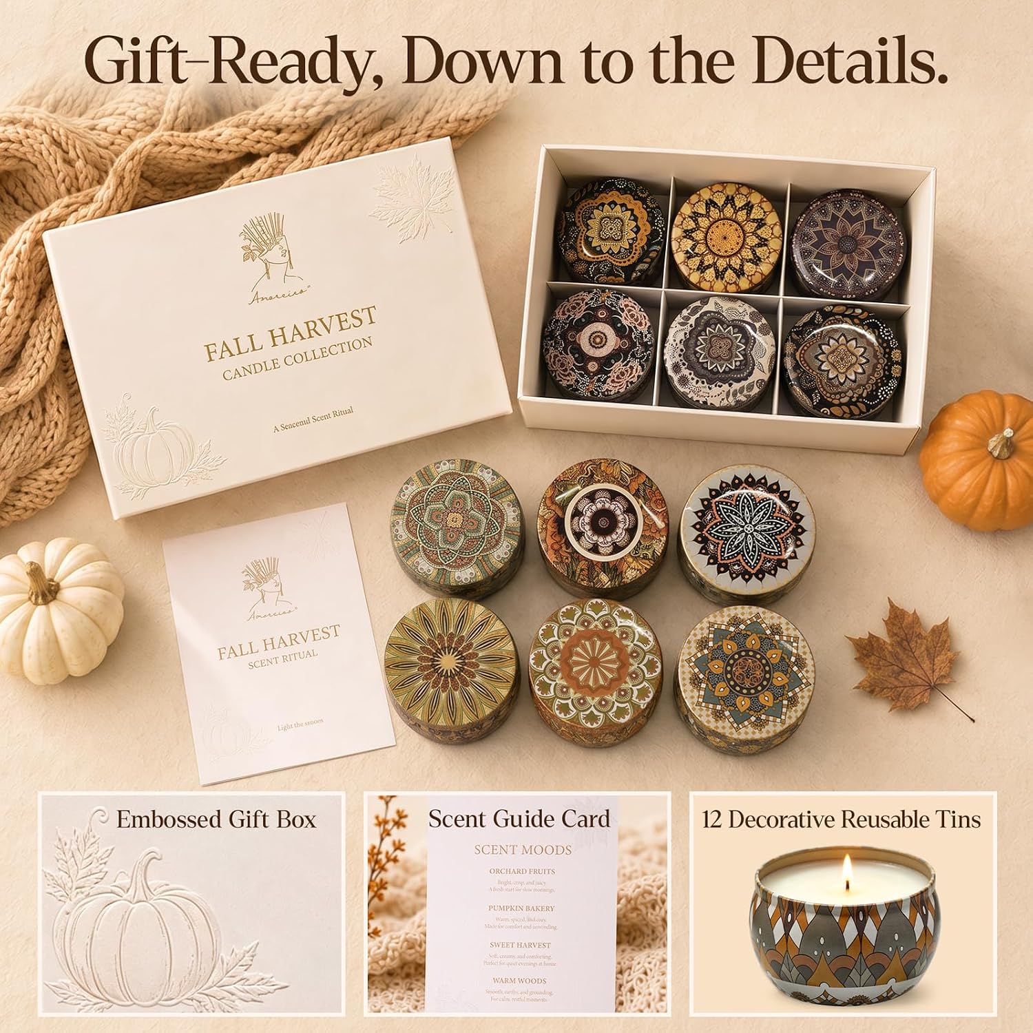Thumbnail 4 de LAJDL US-LAJDL-001 Fall Candles Soy Wax Gift Set, 12 Scented Tins