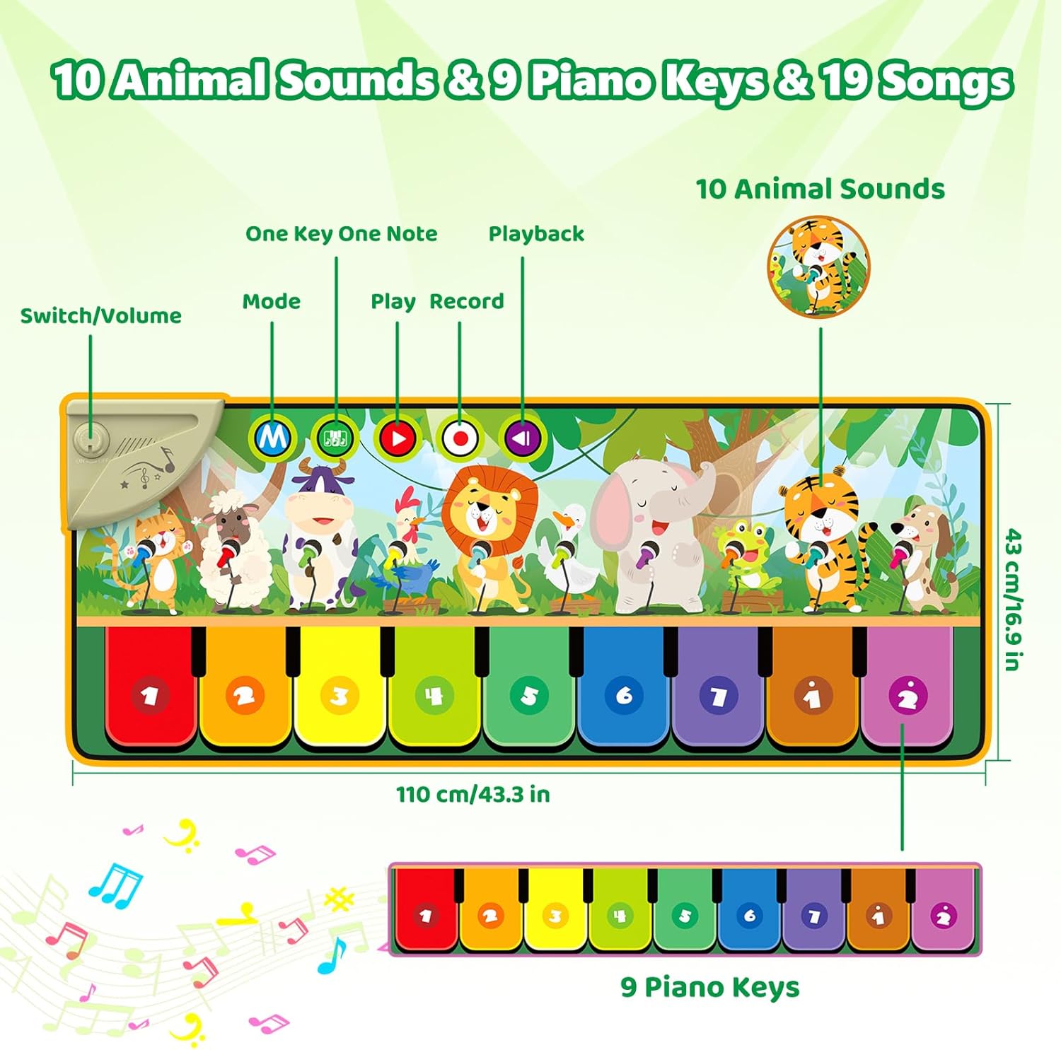 Thumbnail 1 de Rodzon Piano Bebe avec 10 animaux – tapis musical pour bébés dès 1 an (110 x 43 cm)