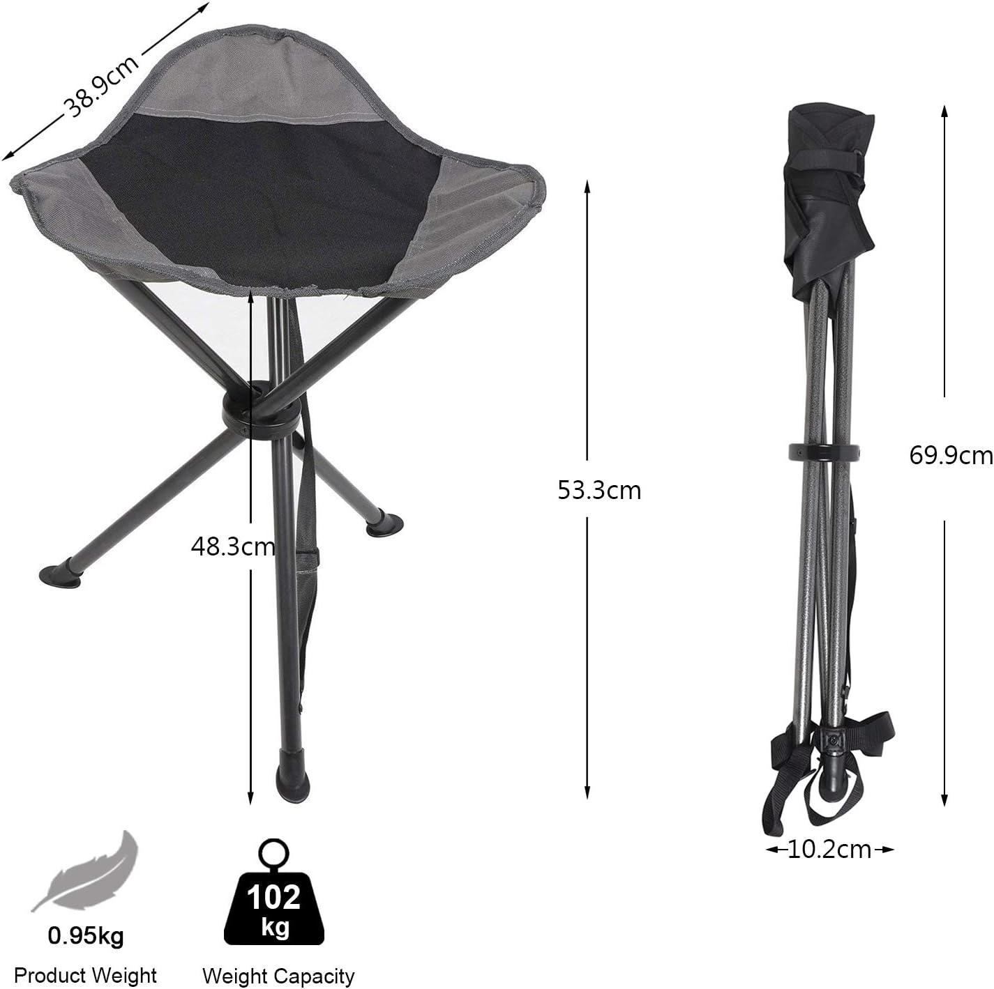 Thumbnail 2 de EVER ADVANCED Folding Stool Tripod 53 cm Lightweight Camping Chair