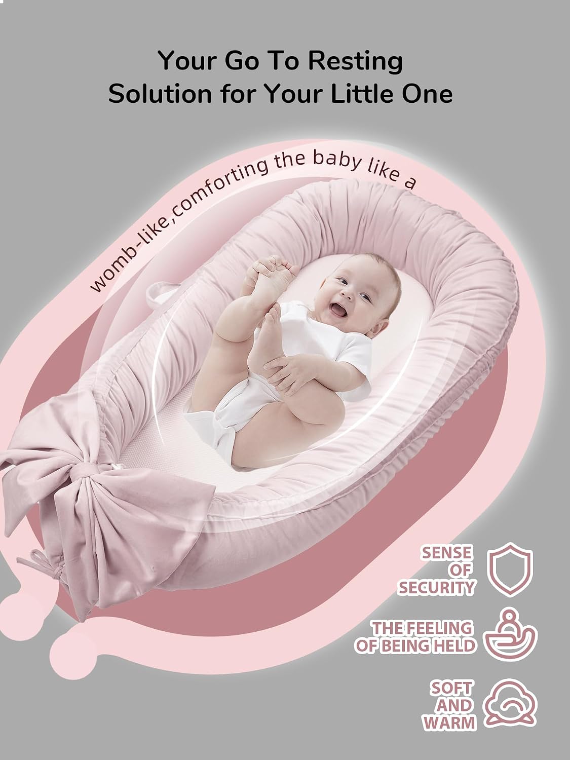 Thumbnail 4 de EAQ Réducteur de Lit Bébé – Nid Cocoon Rose Poudré pour Nouveau-né, confort portable et lavage facile