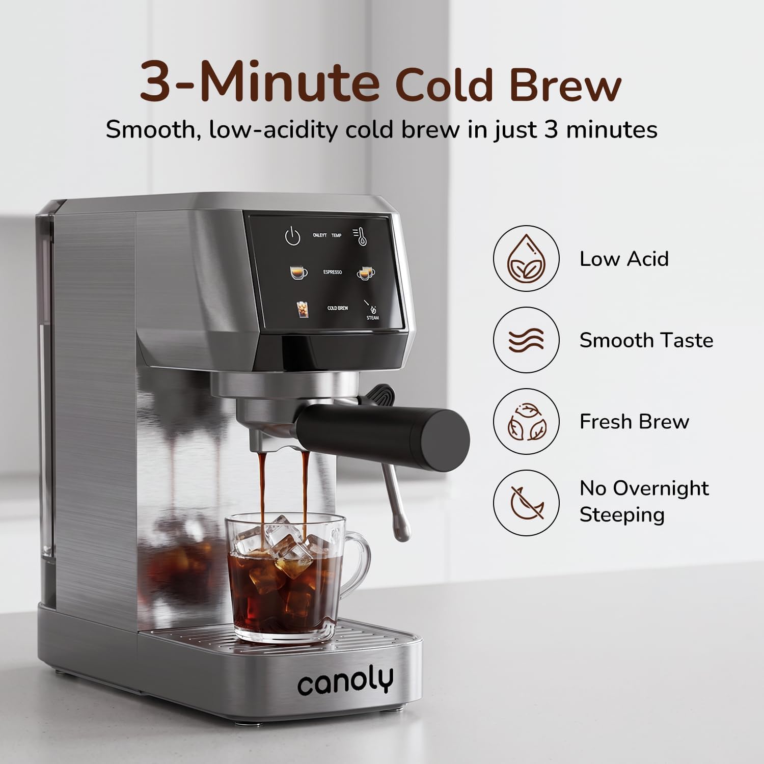 Detalle de Canoly 2-in-1 Espresso Machine with Cold Brew, 20-Bar Pump and Steam Wand