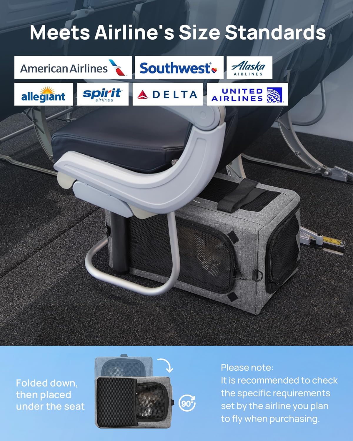 Thumbnail 2 de Sac de transport pour chat Pecute approuvé par les compagnies aériennes, châssis rigide et fenêtres en maille gris