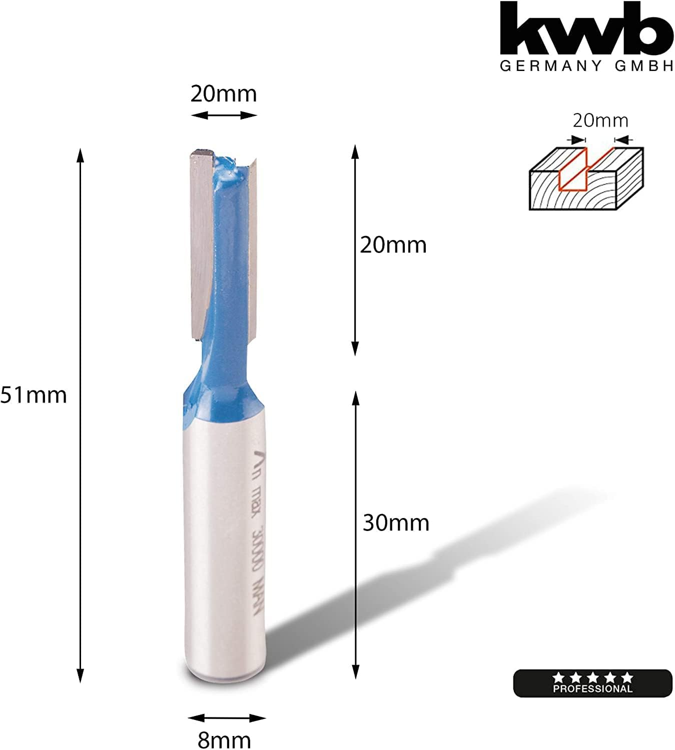 Thumbnail 1 de kwb HSS Nutfräser Ø 20 mm – Hartmetallbestückt, 8 mm Spanschafft für exaktes Fräsergebnis