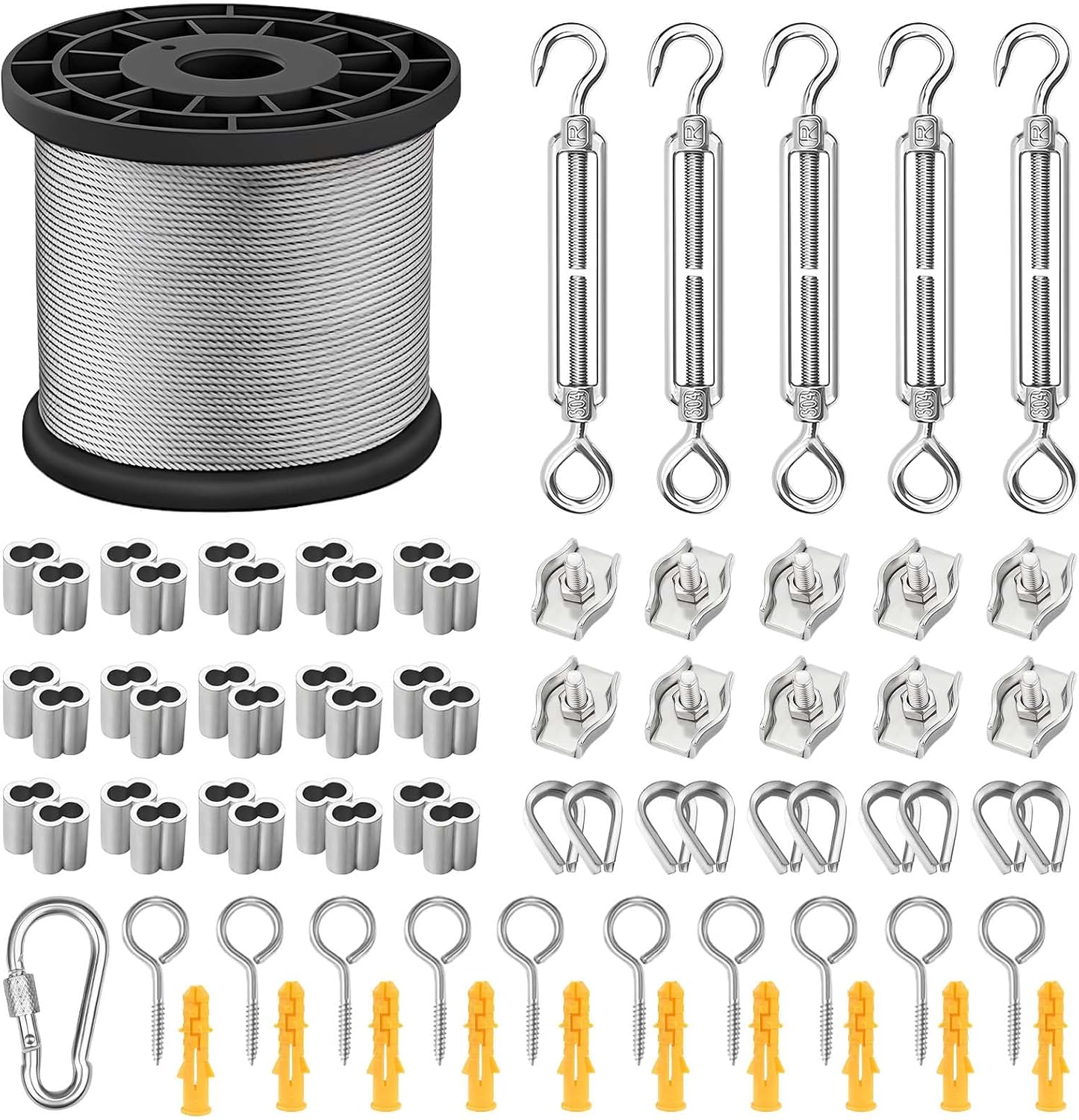 Detalle de ANOMM tuindraadset 50 m, 2 mm PVC-gecoat RVS met M5-spanners
