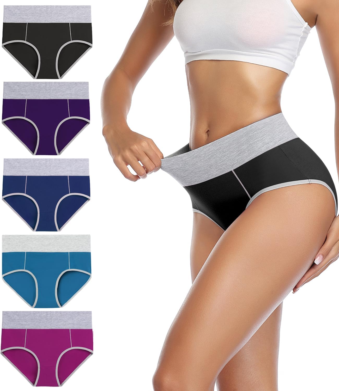 Thumbnail 6 de wirarpa Women’s Cotton High-Waist Stretch Briefs, Soft Full-Coverage Underwear (5-Pack)