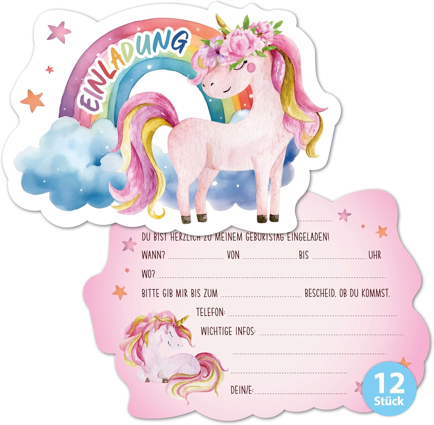 BIROYAL 12 Einladungskarten Einhorn 🎉
