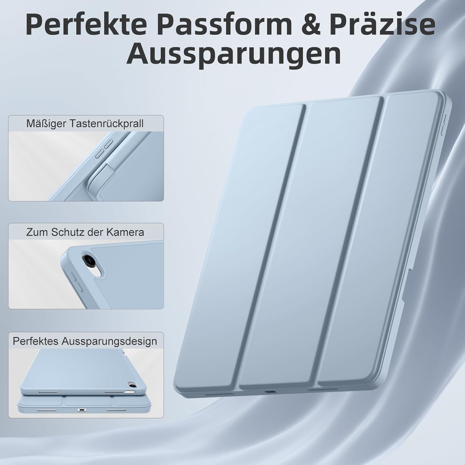 Thumbnail 4 de Vobafe Hülle für iPad Air 13 Zoll M4 2026 / M3 2025 / M2 2024 – Hellblau mit Stifthalter, Dreifaltiger Ständer-Schutzcover und Auto Wake/Sleep