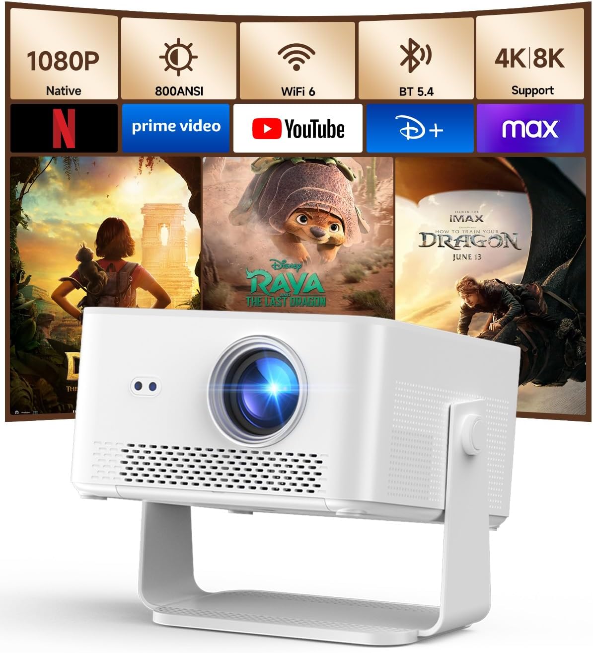 Magcubic HY450Max Mini Projector (Android 14, 800ANSI) – 1080p Native, 4K/8K Support, WiFi 6, Bluetooth 5.4, Auto Focus & 180° Rotation