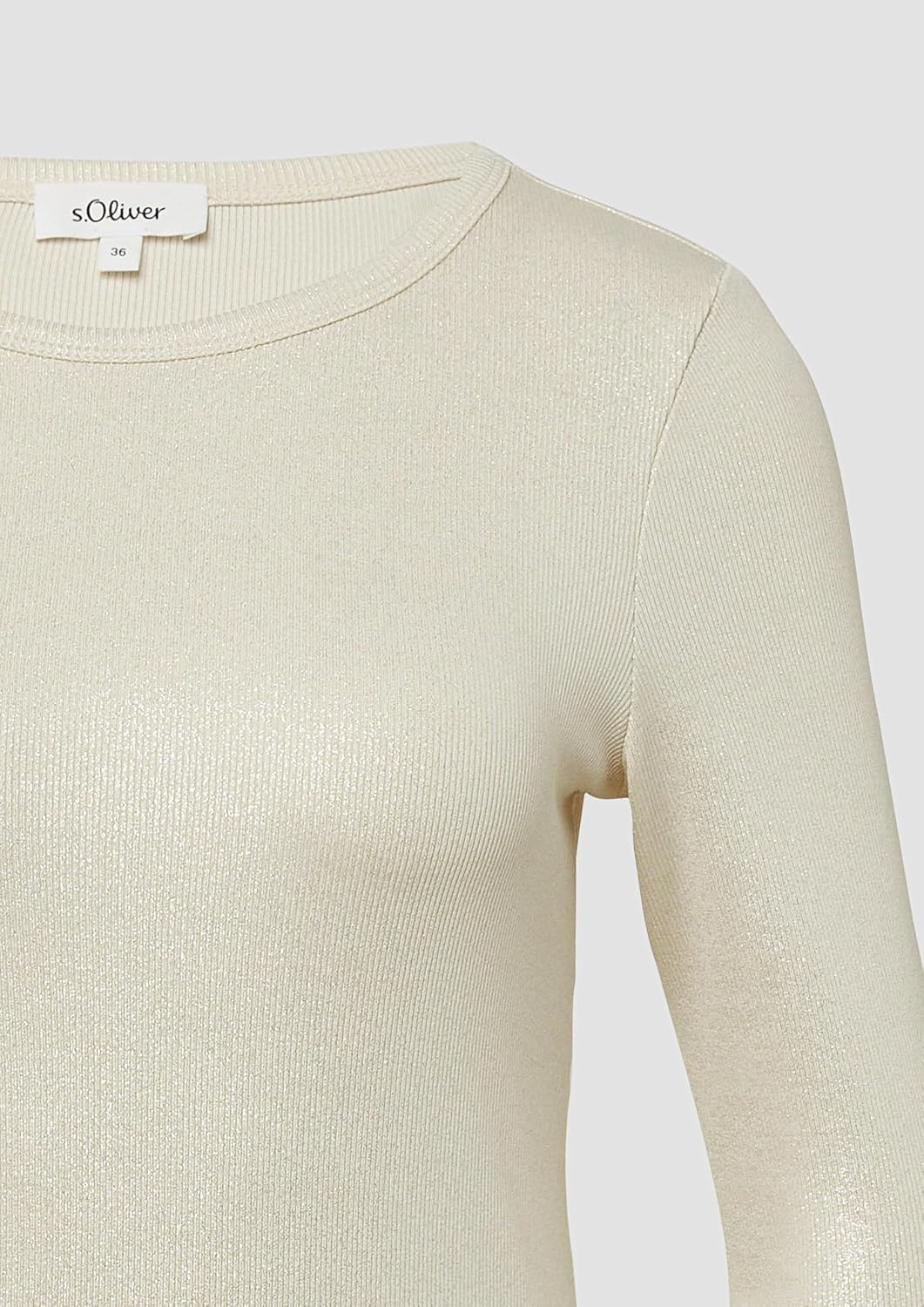 Detalle de s.Oliver Damen RIPP-Shirt mit Glitzer-Effekt – Langarm-Rippshirt im dezenten Glitzer-Design