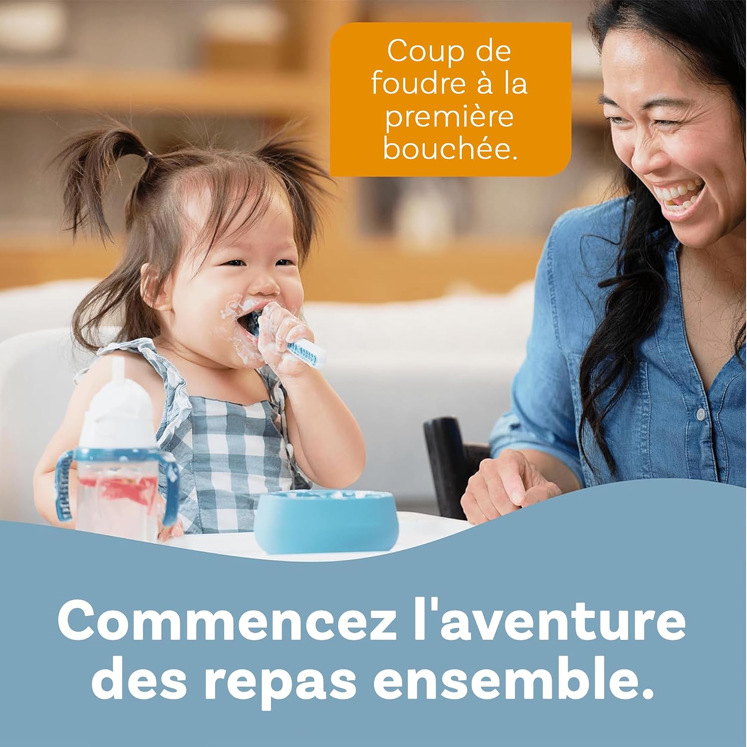 Thumbnail 2 de NumNum GOOtensils Cuillère Bébé 1er Âge – Étape 1+2 en Silicone (Lot de 2, Bleu/Orange)