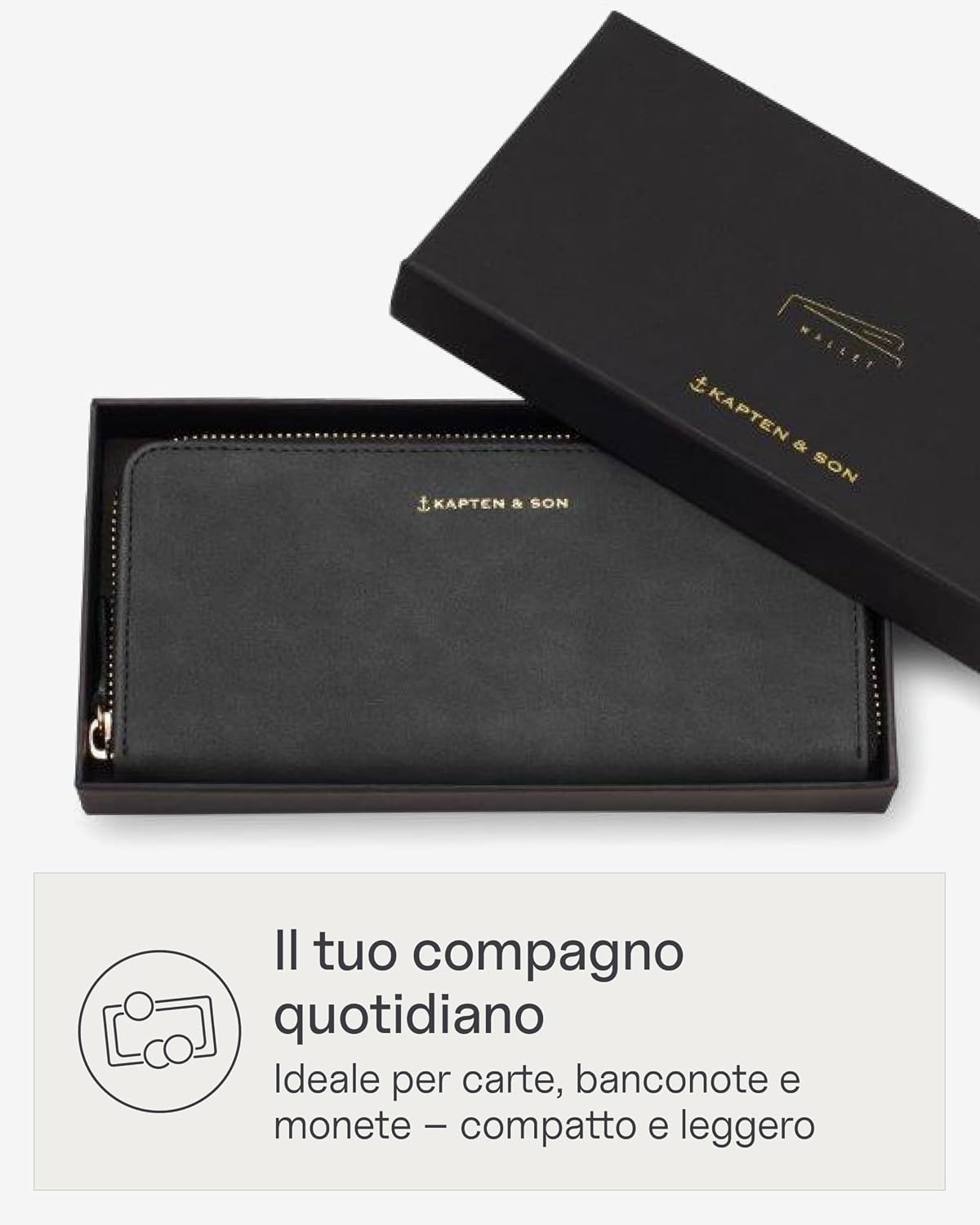 Detalle 2 de Kapten & Son Louvre Wallet Oyster: Portafoglio Donna Grande in Tessuto Vegano con Zip