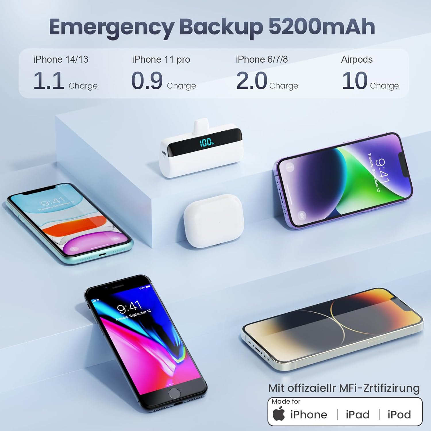 Thumbnail 3 de Feob Mini Power Bank 5200 mAh per iPhone bianco da 20W PD con display LED