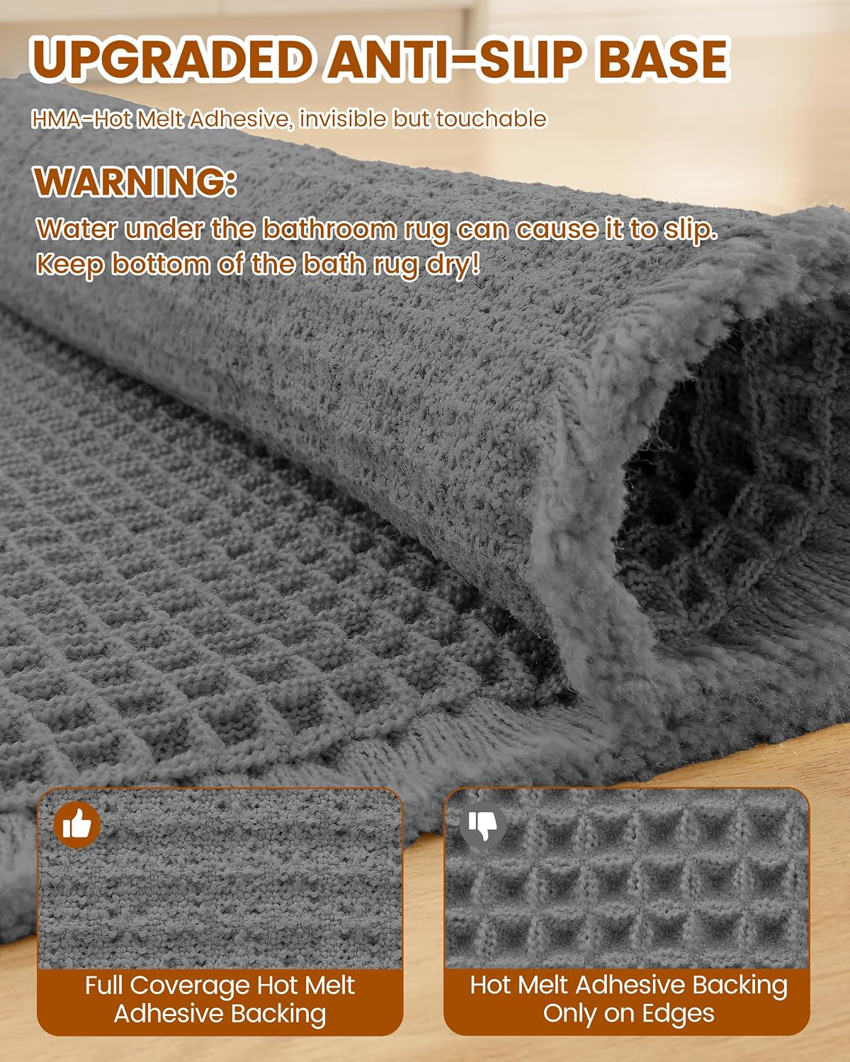 Detalle de Smiry Waffle Bath Mat 24x16 — Extra Soft, Absorbent Non-Slip Bath Rug