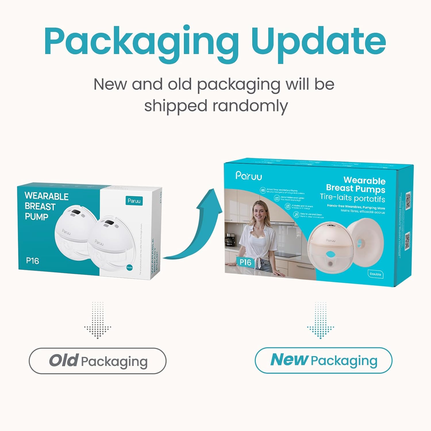 Detalle 2 de Paruu Hands Free Breast Pump P16 (Wearable Electric Portable) with 4 Modes & 12 Levels, 2-Pack
