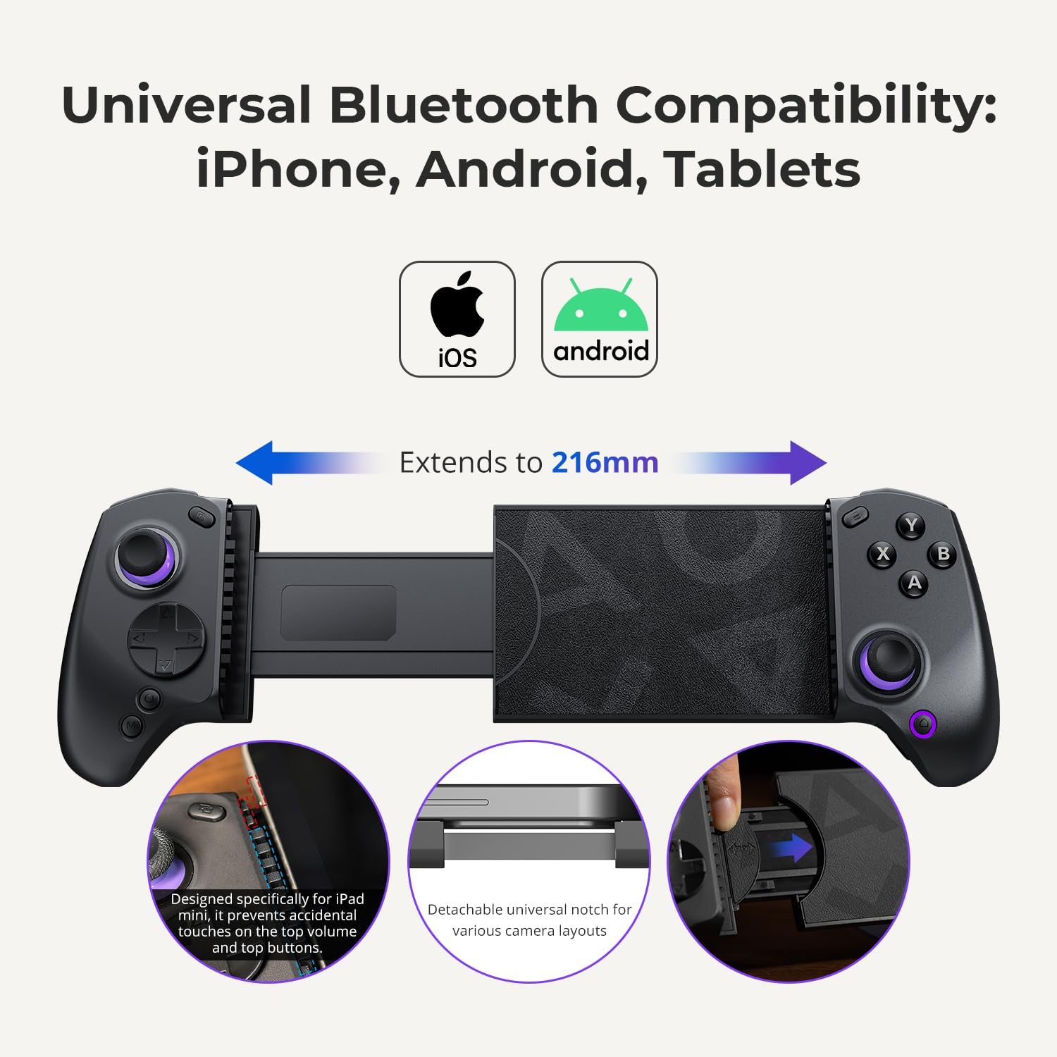 Detalle de abxylute S8 Retro Blue Bluetooth Mobile Gaming Controller (Black) for iPhone 15/16/17, iPad, Android Phones & Switch