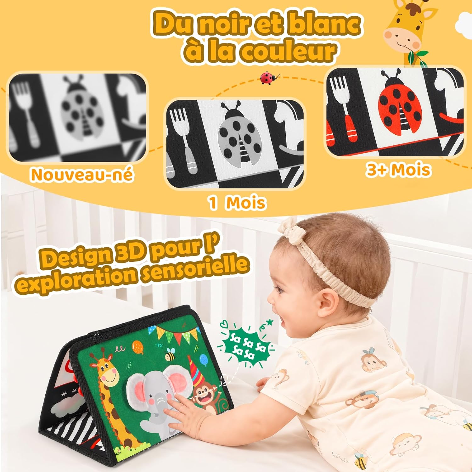 Thumbnail 2 de BBWOO Grand Livre Pliable Montessori 0–12 Mois: Tummy Time avec Miroir et Dentition Sensorielle