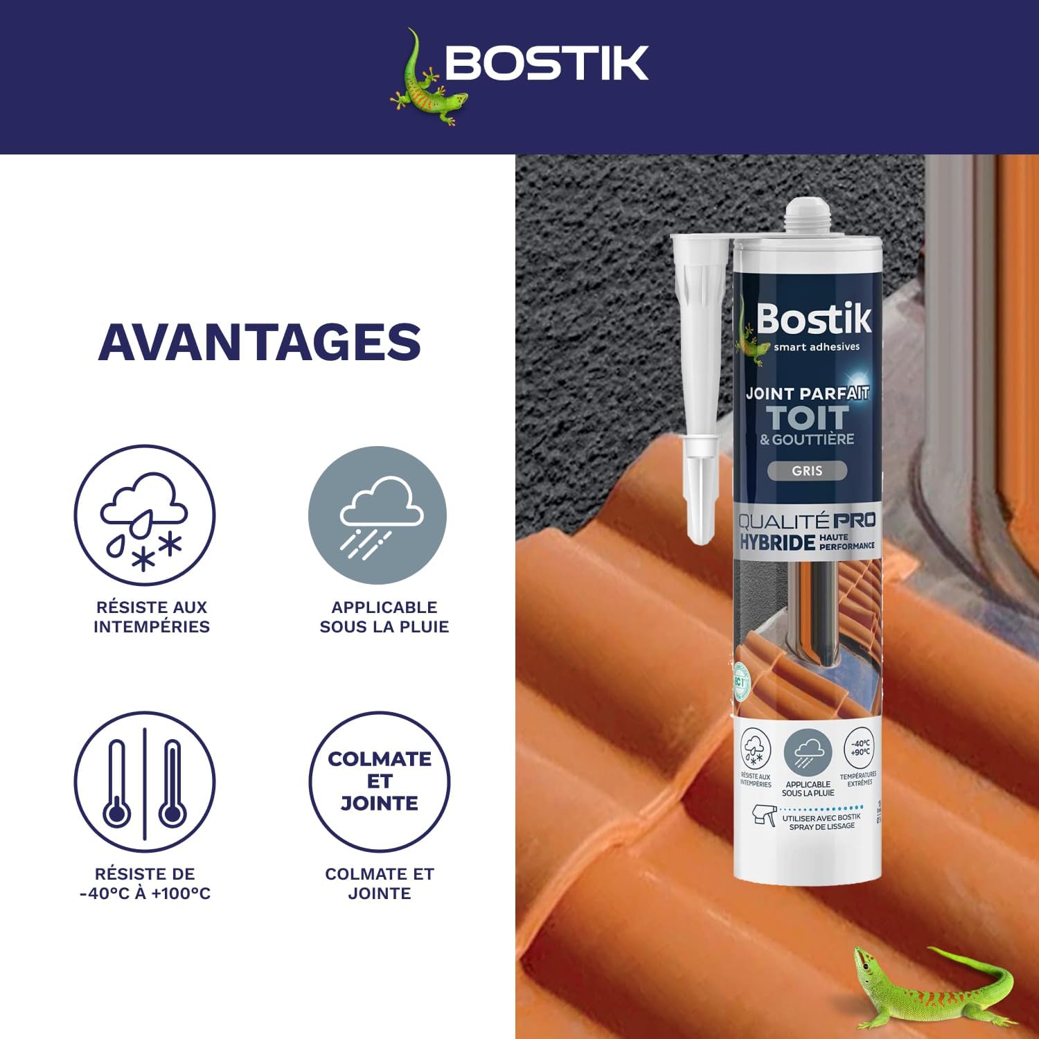 Thumbnail 3 de Bostik Mastic d’Étanchéité Joint Parfait Toit et Gouttière – 290 ml, Gris, Hybride Polymère