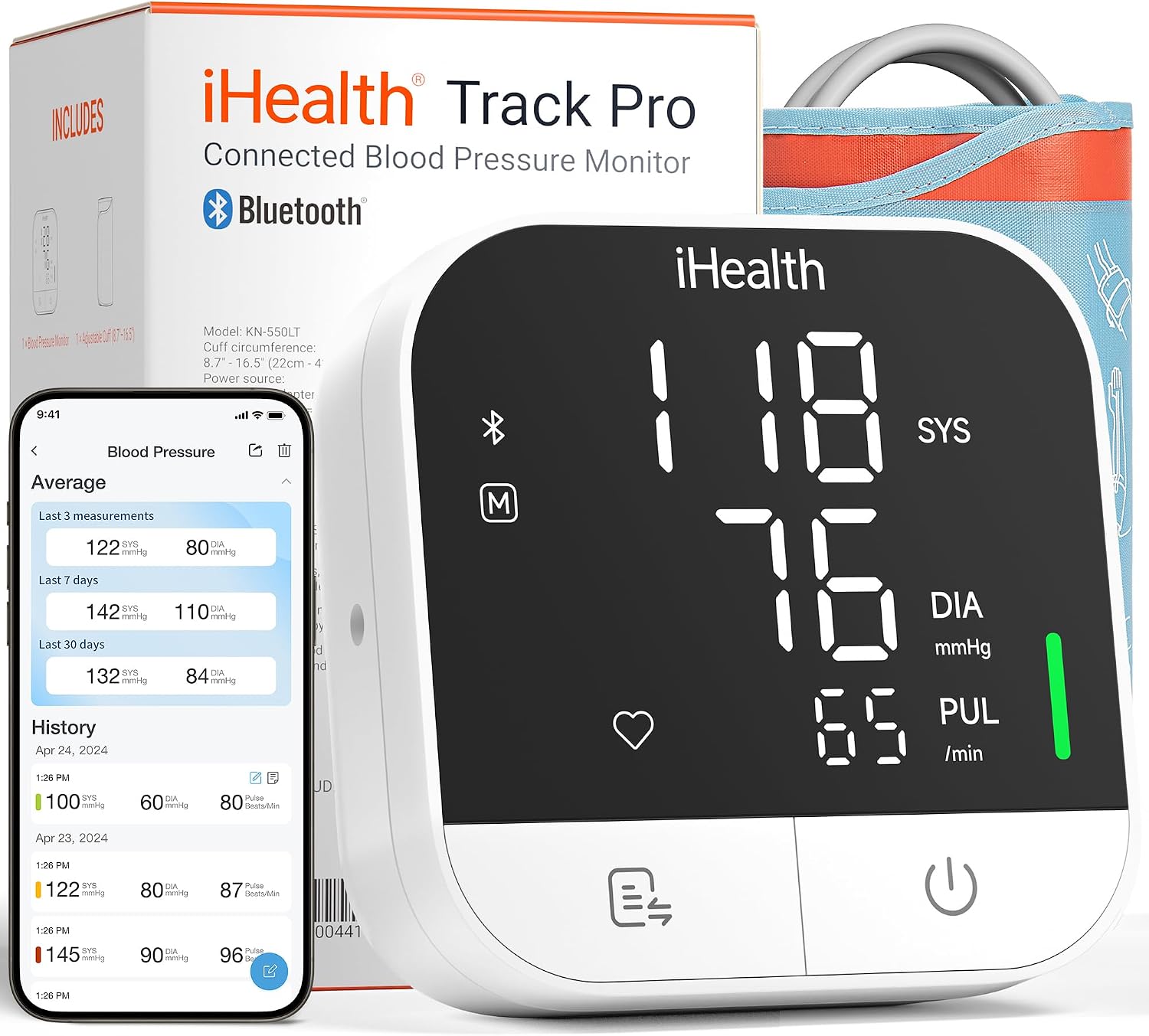 Detalle de iHealth Upper Arm Blood Pressure Monitor, 8.7–16.5-Inch Cuff