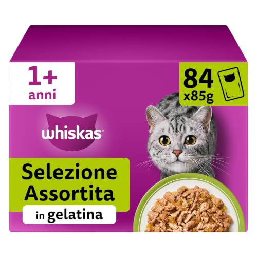 Detalle de Whiskas Cibo Umido per Gatti Adulti in Gelatina – Selezione Assortita, 84 Bustine da 85 g (Totale 7.140 g)