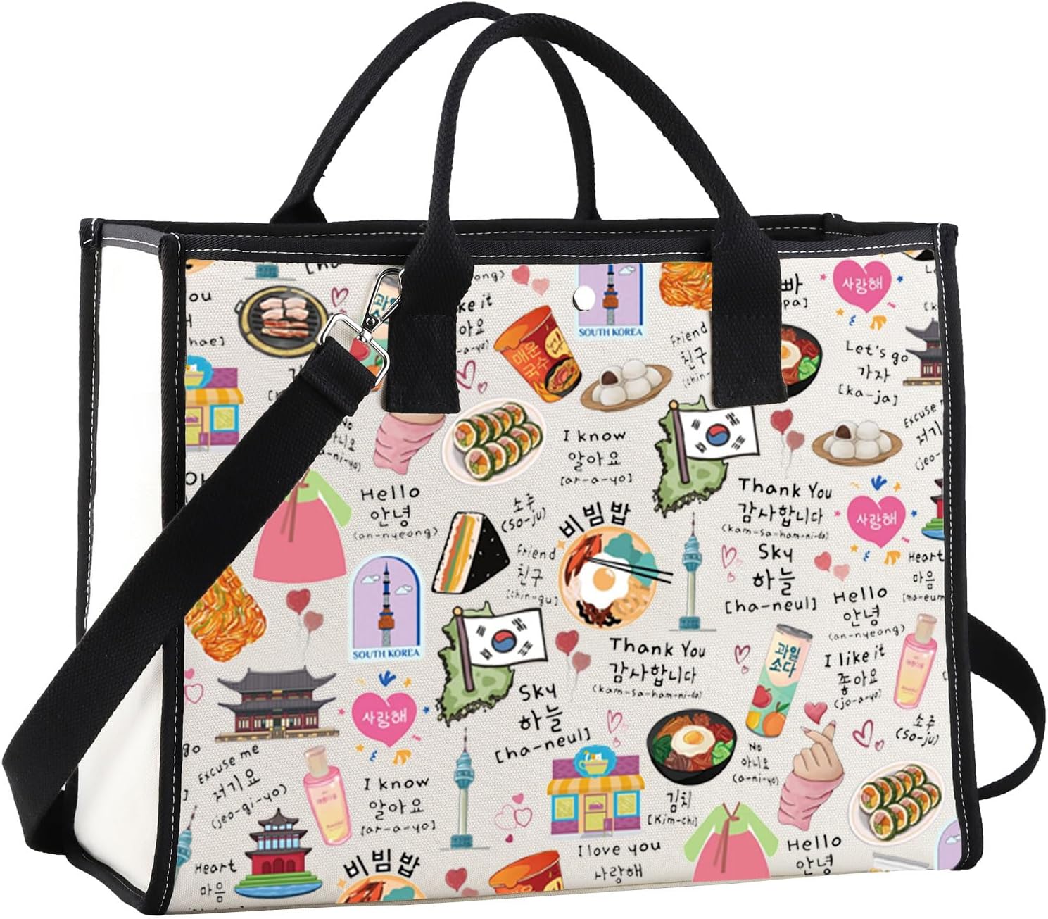 Detalle de MYSOMY Korean Tote Bag — Seoul Shoulder Bag for Travel, K-Drama & K-Pop Fans