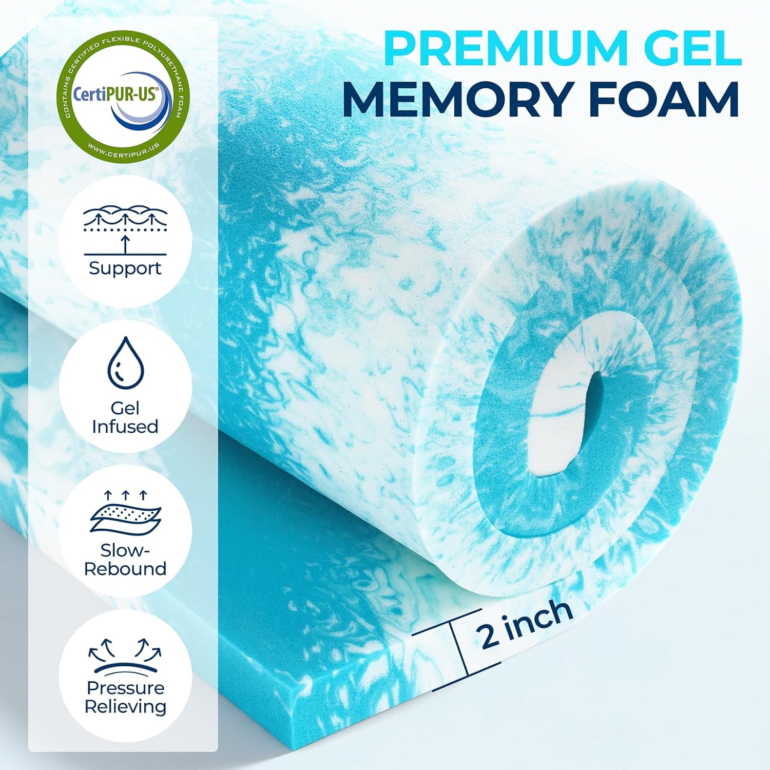 Detalle de KELTARO Queen Mattress Topper, 4-Inch Dual Layer with Gel Memory Foam