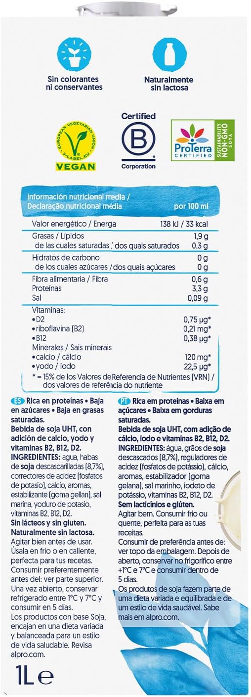 Detalle 2 de Alpro Bebida de Soja Sin Azúcar 6 x 1L 🥛