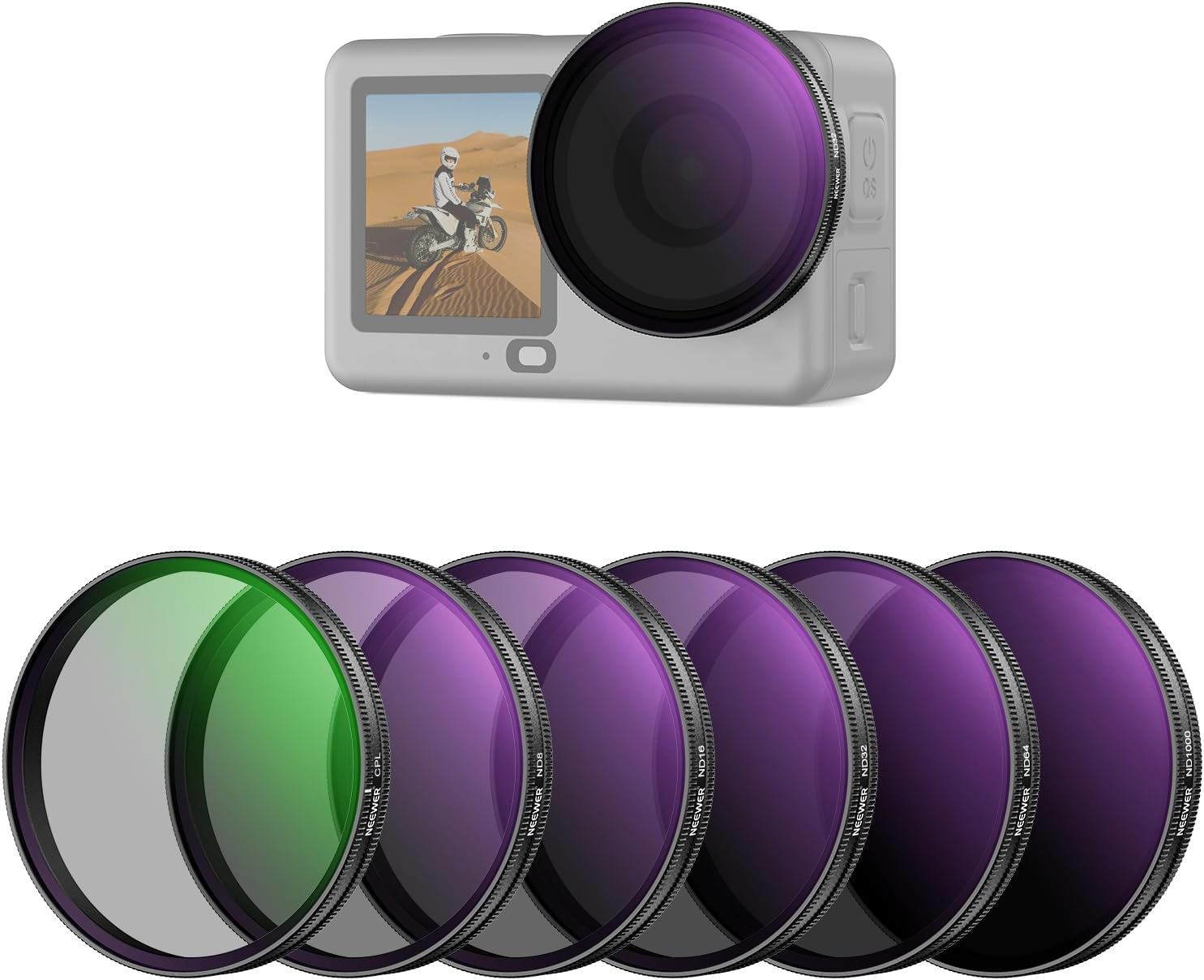 Detalle de NEEWER CPL + ND Filter Set für DJI Osmo Action 6 – ND8/16/32/64/1000 + verstellbarer Circular Polarizer