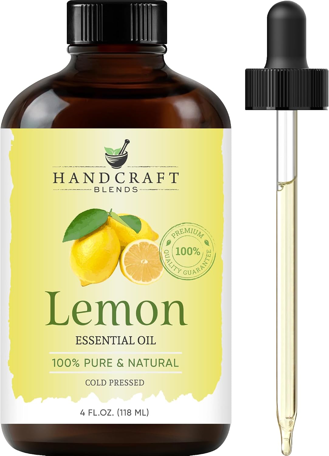 Detalle de Handcraft Blends Lemon Essential Oil, 118 ml, Cold-Pressed in Amber Glass