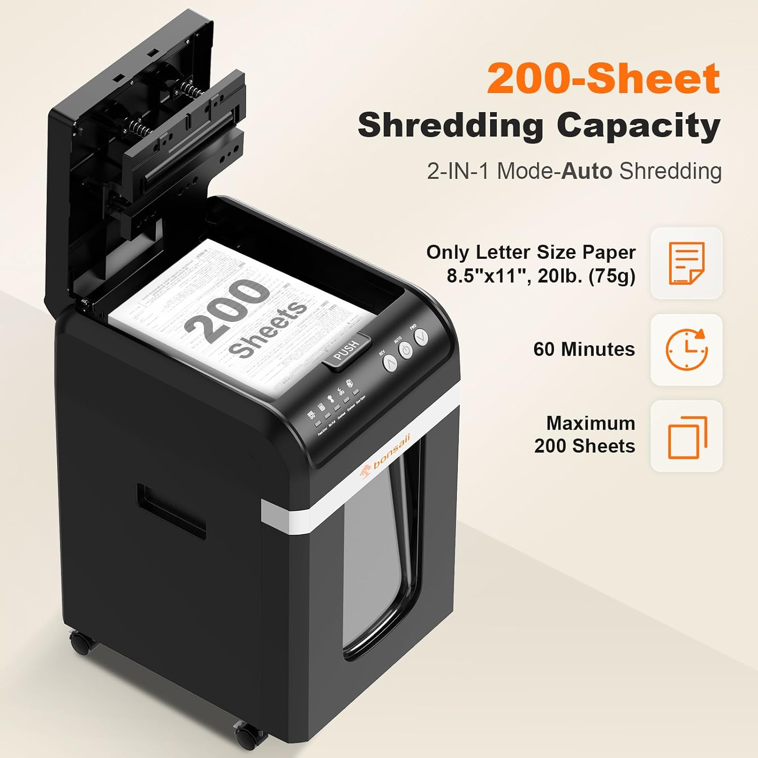 Detalle 2 de Bonsaii C283-A Micro-Cut Paper Shredder, 200-Sheet Auto Feed, P-4 Security