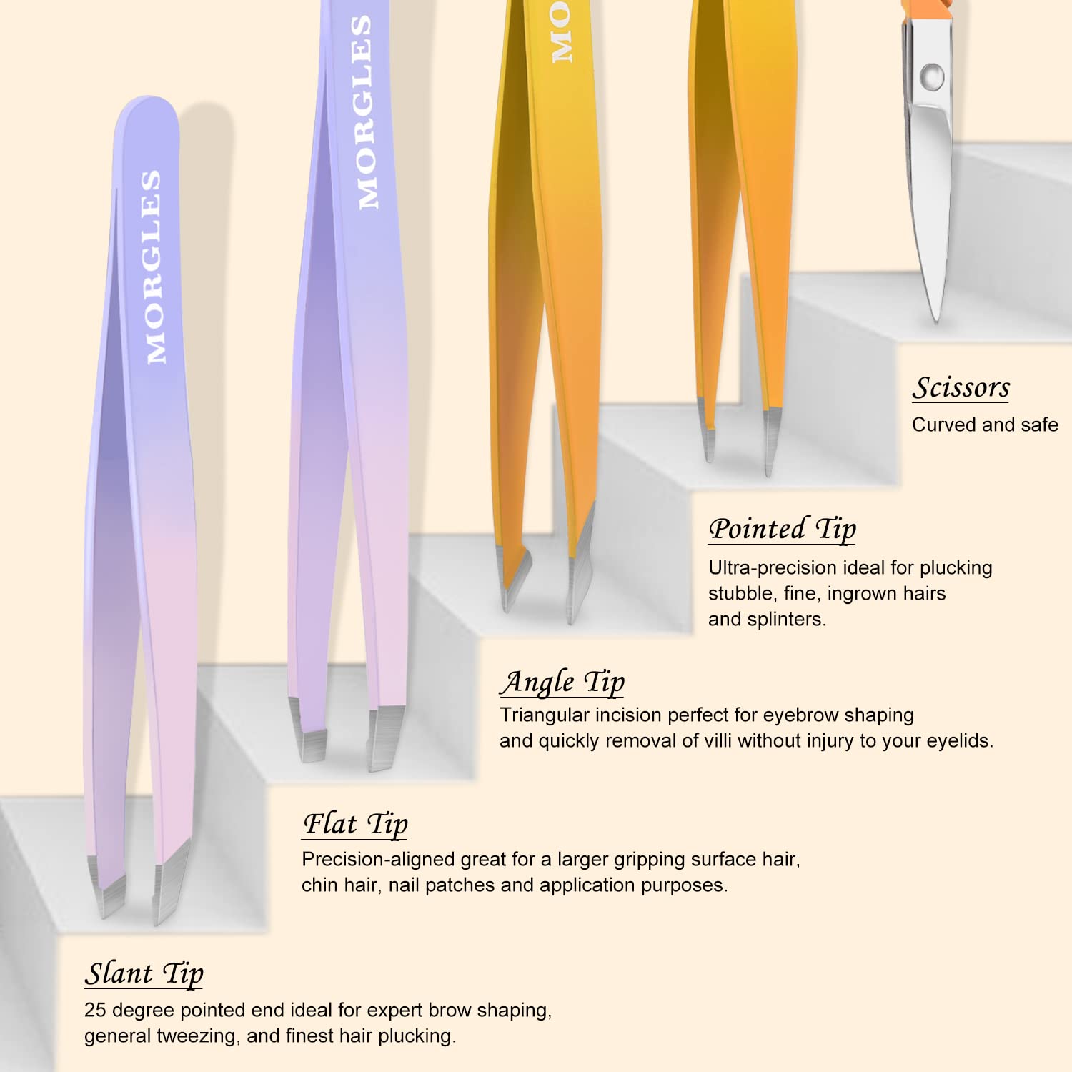 Thumbnail 2 de MORGLES Tweezers Set: Professional Nail Clippers & Tweezer Kit in Leather Case (9 Pack)