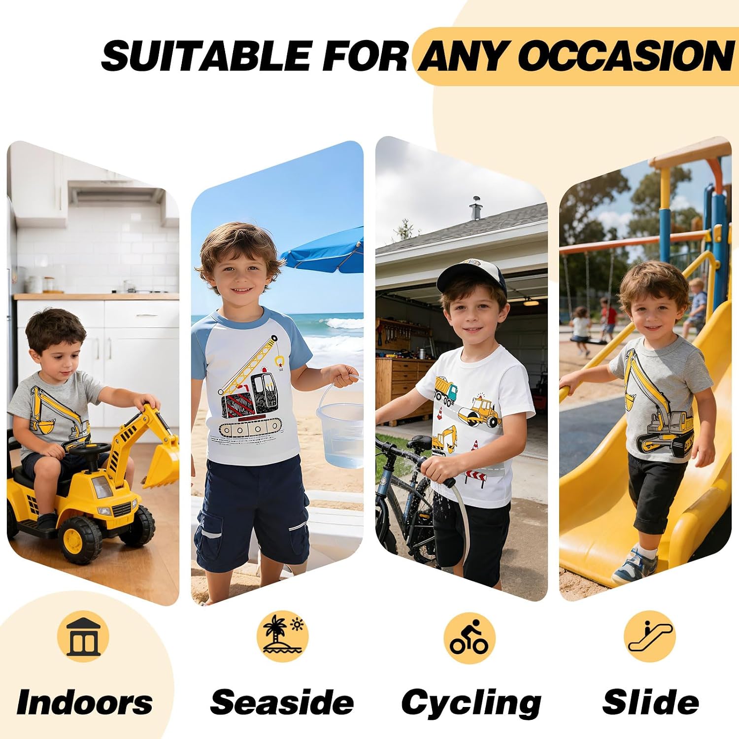 Thumbnail 5 de Tshirt Jungen Kurzarm Cartoon Bagger – 3er-Pack aus Baumwolle, 2–7 Jahre