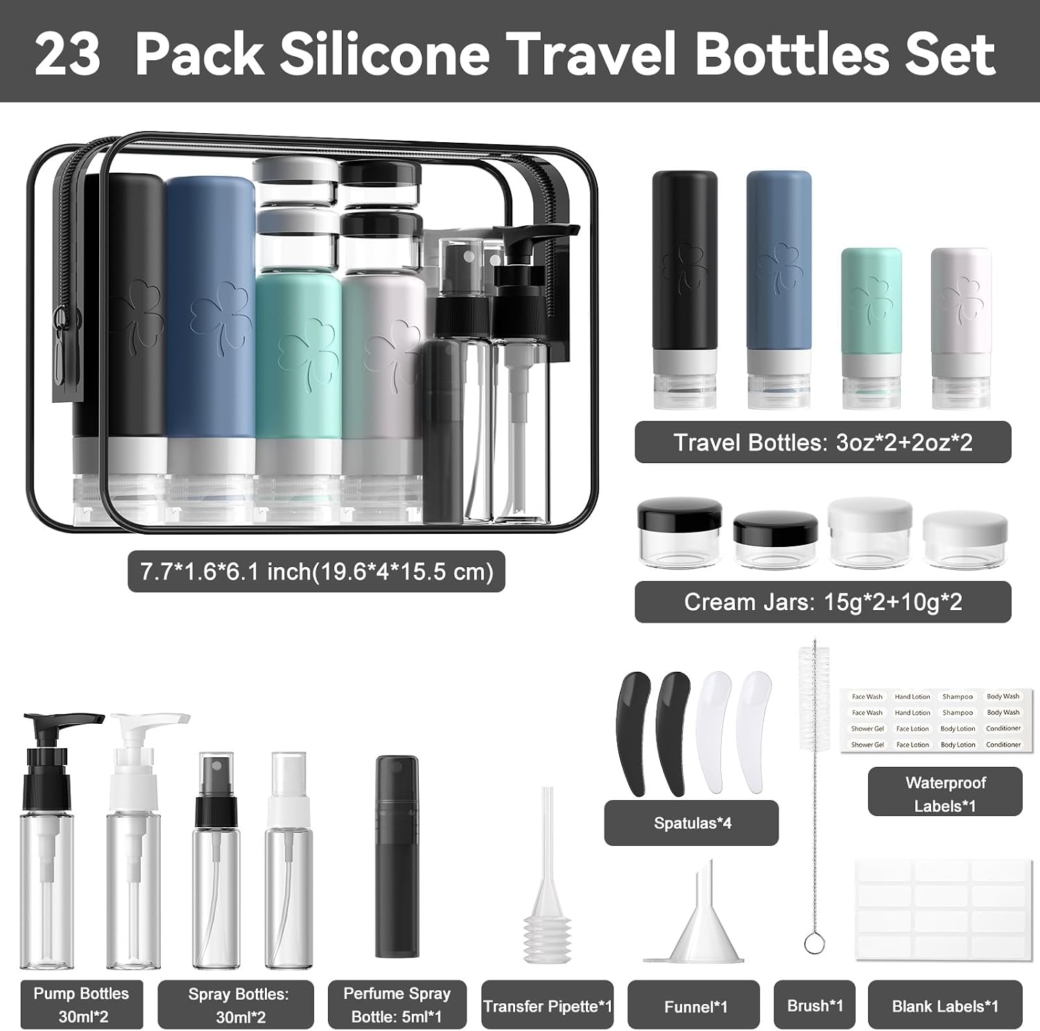 Thumbnail 2 de INSFIT 23-teiliges Reiseflaschen-Set (90 ml + 60 ml) – TSA-zugelassen, auslaufsicher, wiederverwendbar