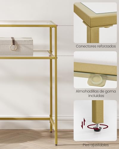 Thumbnail 7 de VASAGLE Mesa de Consola Dorada con Vidrio Templado